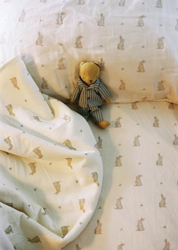 Image of Oilo Crib Sheet, Breathable Turkish Cotton Jersey Fitted, 300 Thread Count, Machine Washable, Designed for Standard Crib Mattresses and Toddler Beds (28 inch x 52 inch x 9 inch), Bunny