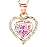 RIVIKO Heart Birthstone Pendant Necklace for Women 925 Sterling Silver Zirconia Rose Gold Plated Oct
