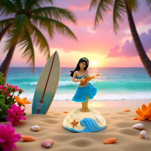 Blue Solar Powered Dancing Hula Girl,Solar Powered Dancing Figures Decoration -Hawaii Shaking Head Ornaments Hula Girl -Car Dashboard InteriorDecoration Desktop Ornaments,Hawaiian Bobblehead Ornament - Thumbnail 2