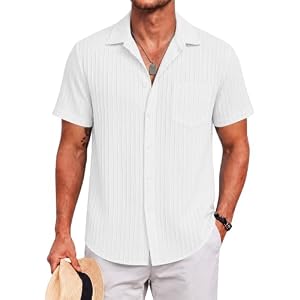 XS-6XL Mens Casual Button Down Shirts Short Sleeve Textured Beach Shirt Top