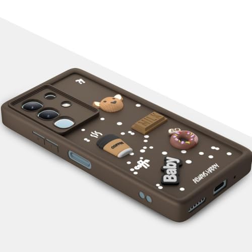 Image of Bintage Cute Fun Ball | Taddy Cartoon 3D Smiley Coffee Cup | Milk Donut | Full Camera Protection Back Cover Compatible for Vivo V2437 / Vivo T4x 5G - Brown