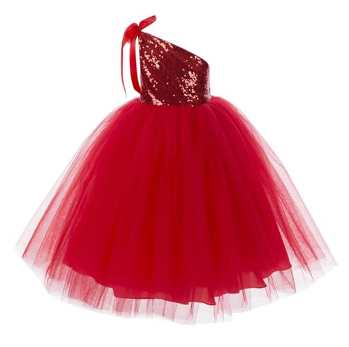 Image of Baby Girls' Sequins Net Cotton One Shoulder Birthday Parties Wedding Gown Kids Dresses