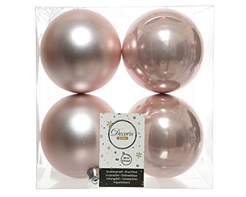 Shatterproof Blush Pink Baubles 100mm Pack of 4 - Christmas, 10cm