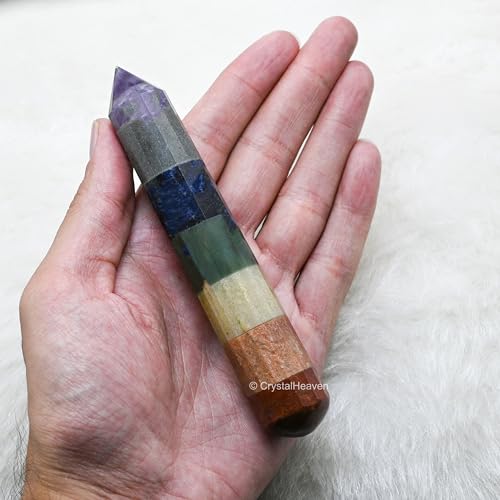 Image of Large Chakra Crystal Wand - Pointed Crystal Wand for Energy Healing, Chakra Balancing, Meditation and Home Decor - Crystals and Healing Stones for Gift