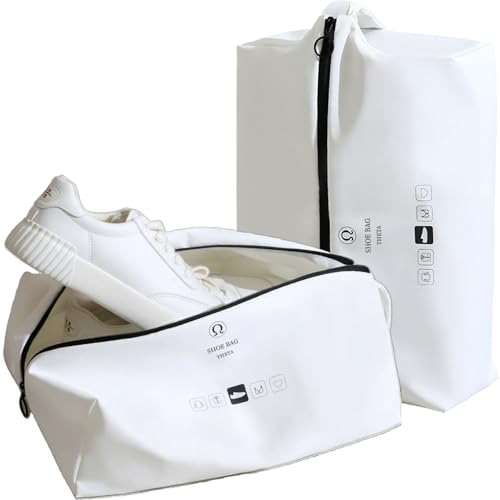 tianzong 2 Pack Double-Layer Fabric Wide-Opening Waterproof Travel Shoe Bag with Comfortable Handle (White)