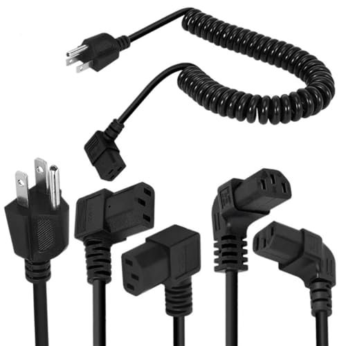 For Coiled 7~8 ft 10 amp 125 volt 3-core AC power cord for electronics TV, computer, printer, monitor, laptop 3p power cord