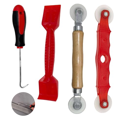 4 Pcs Outils de Réparation et Installation pour Moustiquaires et Fenêtres avec Rouleau Spline avec Roues en Nylon, Crochets et Bandes en Caoutchouc, Accessoires Complets pour Écrans