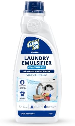 Cleansol Laundry Emulsifier Concentrate 1 L | Oil & Grease Removal Booster | Works with Detergent | Home & Commercial Washing Machines
