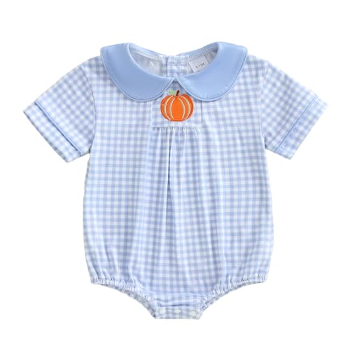 Baby Halloween Outfit Newborn Boy Girl Pumpkin Bubble Romper Infant Short Sleeve Plaid Onesie Fall Winter Clothes