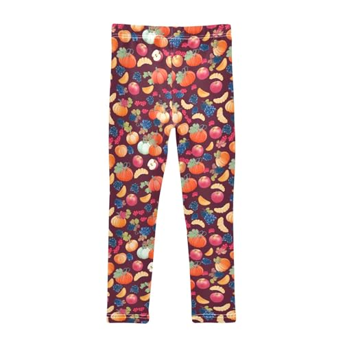 Girls' Athletic Leggings Ankle Length Yoga Dance Pants Kids Teen 4T Pumpkin Fruit2
