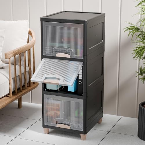 Image of TEX-RO 3XL Multipurpose Plastic Storage Cabinet with Drawers & Shelves | Wardrobe Organizer for Clothes | Toys & Books | Space-Saving Home Storage Cupboard | Black & Transparent