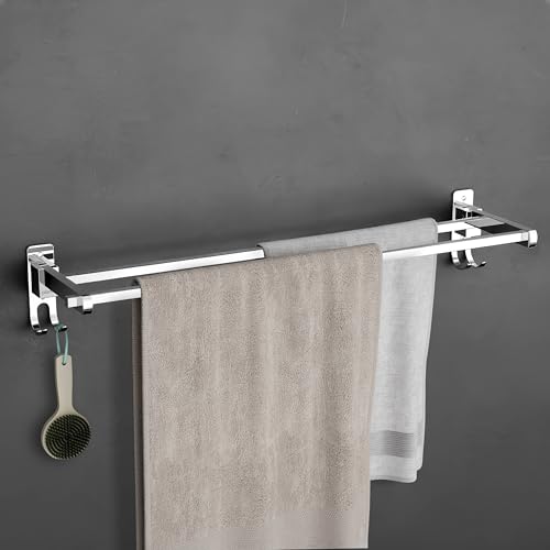 Image of Plantex Stainless Steel Foldable Towel Rack for Bathroom /Towel Hanger with Hooks /Towel Holder /Stand /Bathroom Accessories - 24 Inch (Chrome Finish)