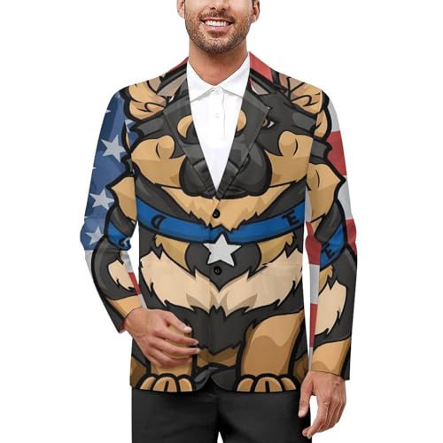 Police Dog Blue Line American Flag Mens Casual Blazer Button Suit Jacket Lightweight Sport Coat for Work Business