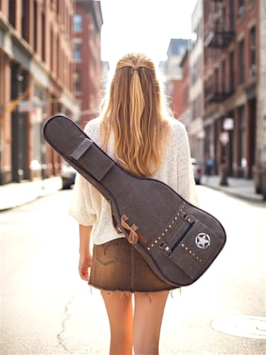 Image of The House of tara Cotton Canvas Fabric Acoustic Guitar Bag Cover for Men and Women | Modern Guitar Case | 100% Cotton Inner Lining | Adjustable Straps | Padded Protection | Zip Pocket (Acorn Brown)