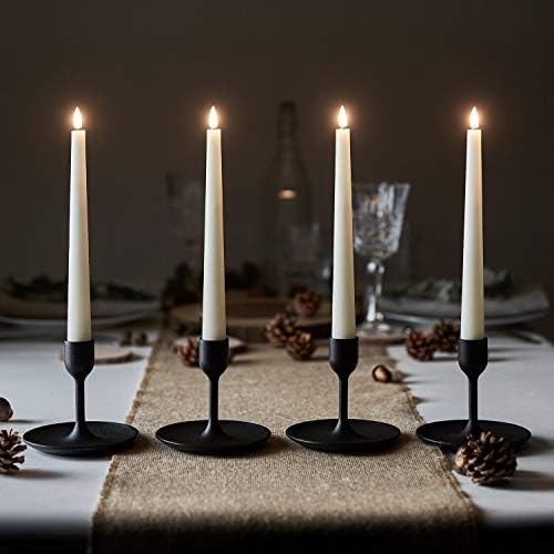 Lights4fun Set of 4 Ivory TruGlow® Taper Candles with Remote Battery LED Flameless Real Wax Timer