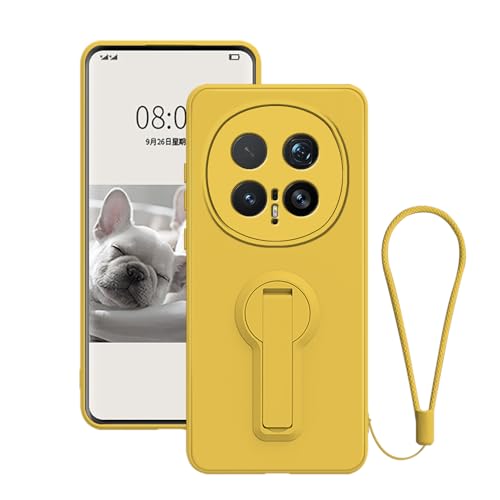 Hlgcokro for Honor Magic 8 Pro Case with Stand for Women Men, Compatible with Honor Magic 8 Pro Phone Case Silicone with Strap Soft Shockproof Phone Cover (Yellow)