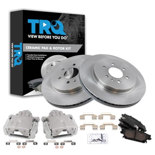 Image of TRQ Rear Brake Pad and Rotor Set Ceramic Vented Rotors Calipers