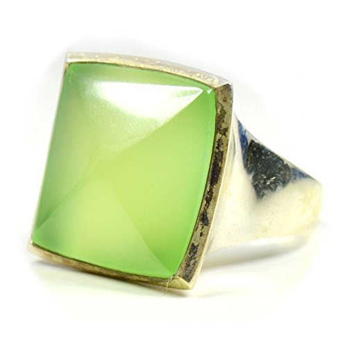 Bague Prehnite verte naturelle véritable et anneau argent fait main ajustable