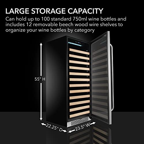 Whynter BWR-1002SD 100 Built-in or Freestanding Stainless Steel Compressor Large Capacity Wine Refrigerator Rack for Open LED Display, Black-100 Bottle, Black - Thumbnail 4