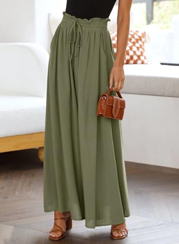 Image of Dokotoo Pants for Women Casual Elastic Waist Wide Leg Pants with Pockets