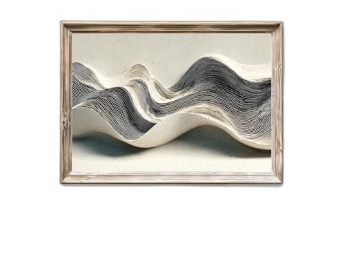 Minimalist neutral wave wall art with beige flowing lines for
