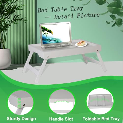Asuthzon Bed Tray Table with Folding Legs, Breakfast Food Trays for Eating on Couch, Snacking and Working, Used As Laptop Desk Snack Tray (4 Pack, White Color) by Asuthzon - Used condition - Image 3