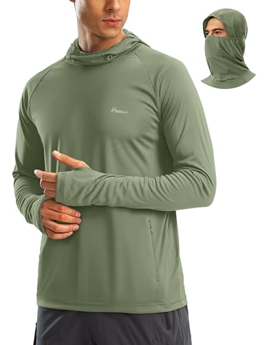 Pudolla Men's Sun Protection Hoodie UPF 50+ Fishing Hiking Shirt UV Shirts with Mask for Men Long Sleeve Lightweight