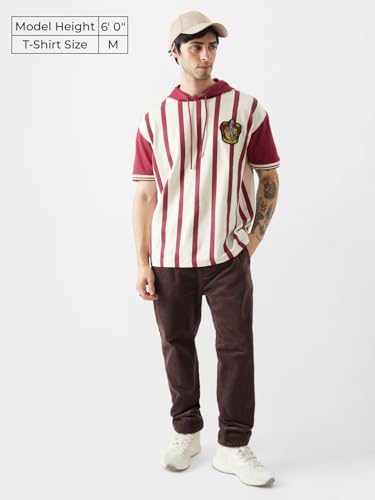 Image of The Souled Store Men's Official Harry Potter: Gryffindor Rugby Set Hooded Oversized Fit T-Shirts