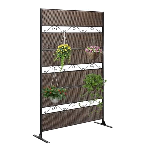 73" H×45" W Rattan Outdoor Privacy Screen Freestanding for Patio, Balcony Metal Privacy Screen and Room Divider for Garden, Apartment, Deck(Brown)