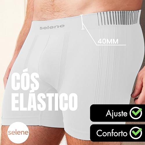 SELENE Cueca Boxer Sem Costura Microfibra Poliamida Cós Elástico 40MM Masculino Adulto, 1 Branco, G