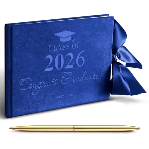 Panelee 2026 Graduation Guest Book with Pen Velvet Class of 2026 Graduation Guest Signature Book Bow Design for High College Signing Memory Grad Gifts, 7 x 9 Inch(Blue) by Panelee - Used condition - US$14.92