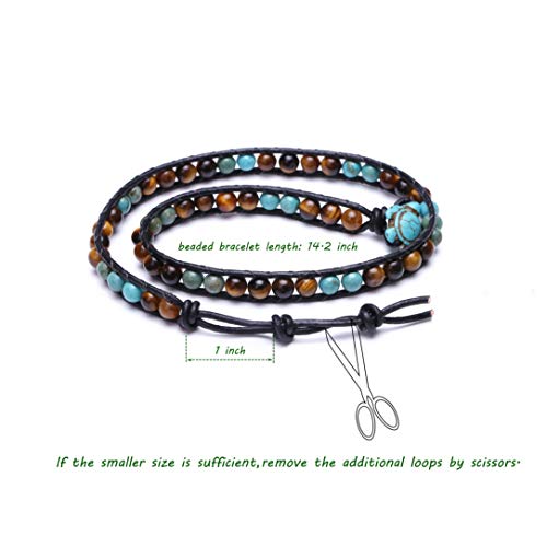 Sofybja Leather Wrap Cuff Bracelet Turtle Turquoise And Tiger Eye Beads Handmade Bangle Boho Wristband For Men Women #TOP5