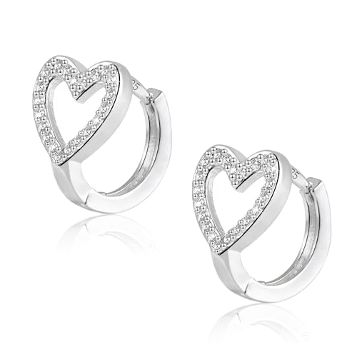 ASH'S CHOICE - Boucles d'oreilles créoles en argent 925 coeur, boucles d'oreilles créoles en argent petites femmes, boucles d'oreilles en forme de cœur petites...