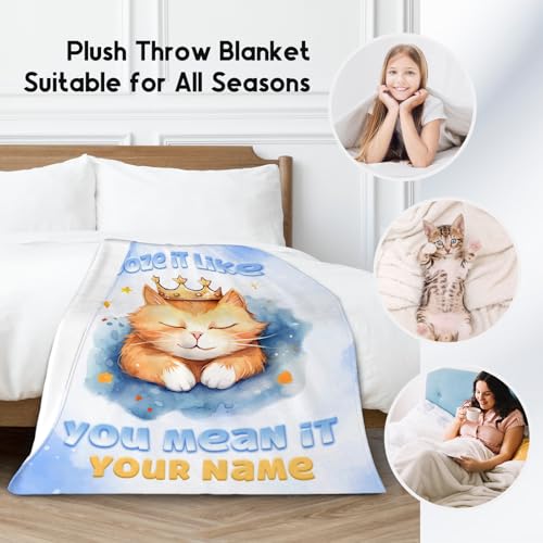 Custom Cat Blanket, Cute Soft Throw Gifts for Kids, Cozy Flannel Throw Blankets for Couch Sofa, Light Blue 30"x40"