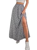 Avanova Women Boho Floral Slit Maxi Skirt Split Thigh High Waisted Long Sexy Skirt Black Large