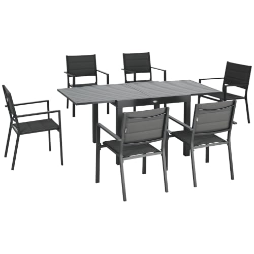 Outsunny Set da Giardino in Alluminio 7 Pezzi Tavolo Rettangolare Grigio