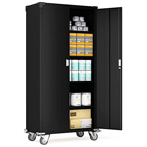 image for AOBABO Metal Storage Cabinet with Wheels,Steel Storage Shelving Cabine