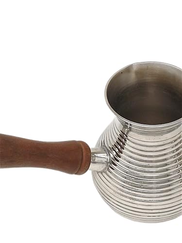 Miniatura 3 de Olla De Café Cezve Turka - 300 Ml - Latón Níquel - Mango De Madera Extraíble