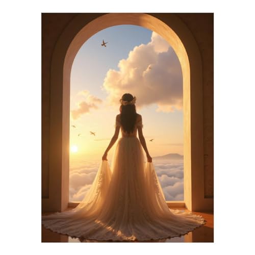 TZTTZT Kits de arte de diamantes para adultos – Puesta de sol novia arqueada ventana nubes kits de pintura de diamantes para adultos principiantes, pintura de diamantes sin marco para decoración de