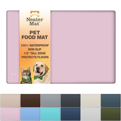 Neater Pet Brands Neater Mat Pet Mats for Food and Water, Cat & Dog Bowl Mat Waterproof Silicone, Feeding Tray, Dog Food Mats for Floors, Placemat w/Raised Edge for Under Bowls, 16” x 10”, Light Pink