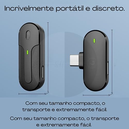 Microfone de Lapela Sem Fio com Case Carregadora, Compatível com iPhone e Android, Redução de Ruído,