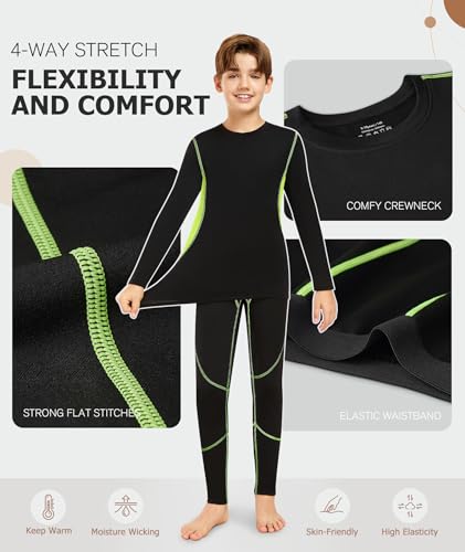 SIMIYA Kids Thermal Base Layer Set - Boys Youth Athletic Base Layer Set Compression Underwear Long Johns Bottom and Long Sleeve Top for Gym Sport Football Ski Green - Image 5