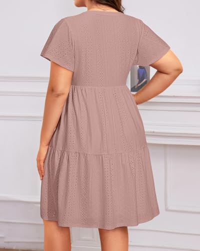 Image of Plus Size Summer Dress Casual Short Sleeve Button Midi Sun Dresses Women