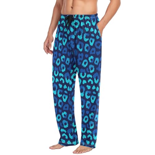 Blue Leopard Print Men’s Pajama Bottoms Soft Lightweight Lounge Pants with Elastic Drawstring Waist4