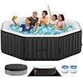 Inflatable Hot Tub, 4-6 Person Polygon Portable Blow Up Hot Tub, Leak-Proof PVC Outdoor Spa with 130 Strong Air Jets, Heater Pump and Insulated Cover, 77” X 77”X 25”