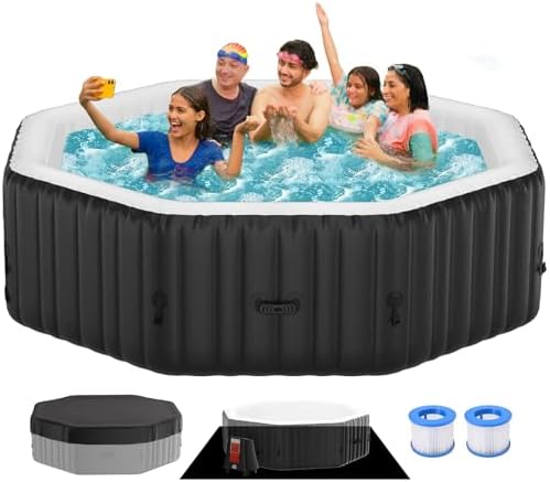 Inflatable Hot Tub, 4-6 Person Polygon Portable Blow Up Hot Tub, Leak-Proof PVC Outdoor Spa with 130 Strong Air Jets, Heater Pump and Insulated Cover, 77” X 77”X 25”