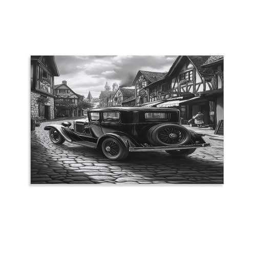 FPAKAKIIE Old Style Sedan Quadro Su Tela Canvas Stampe Da Parete Decorazioni Da Parete Pittura Su Tela Stampa Su Tela Pittura Poster Da Parete Di Arte Per Camera Da Letto Soggiorno 08x12inch(20x30cm)