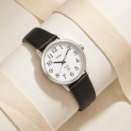Image of BUREI Men's Fashion Minimalist Wrist Watch Analog Date with Leather Strap