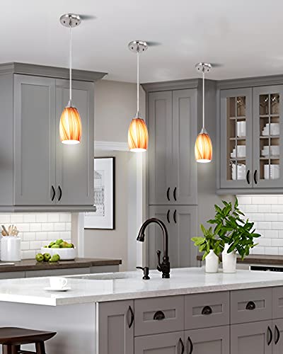 Karyfine Art Glass Mini Pendant Lights For Kithen Island Blown Glass Pendant Lighting Shade With Brushed Nickel Finish 3Pack Hanging Pendant Light Kitchen Counter,Dining/Living Room Red Orange #TOP6