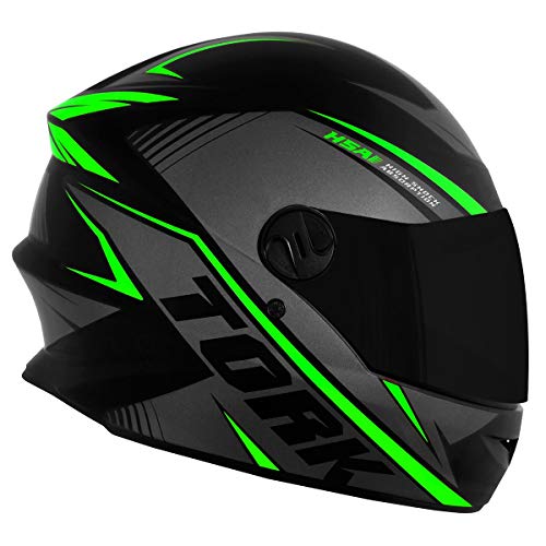 Capacete R8 Pro Tork Fechado 60 Preto/Verde Viseira Fumê